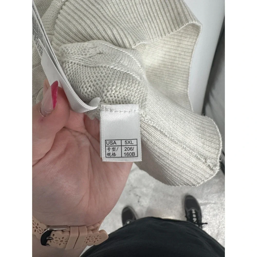 Brooks Brothers Hooded Sweater Mens Size 5XL Cotton Cable Knit Hoodie Knit Cream